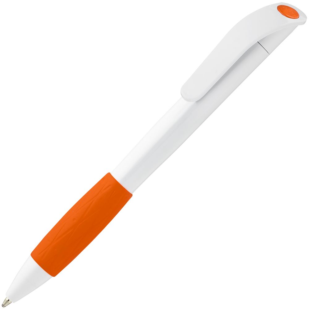 Ручка шариковая Grip, белая с оранжевым-1