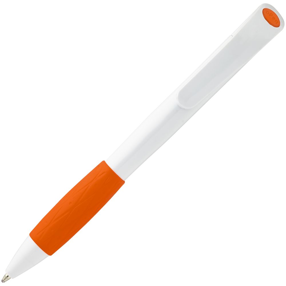 Ручка шариковая Grip, белая с оранжевым-3