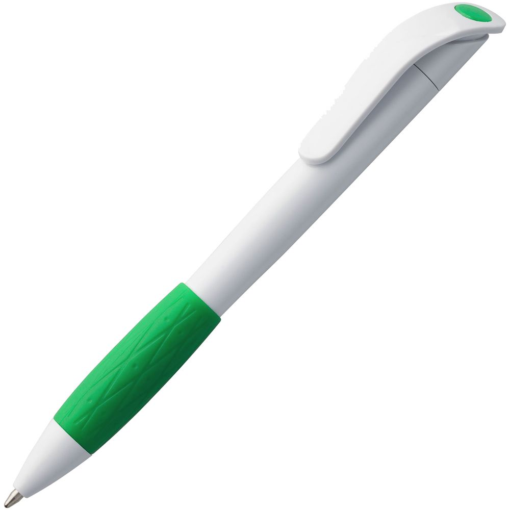 Ручка шариковая Grip, белая с зеленым-1
