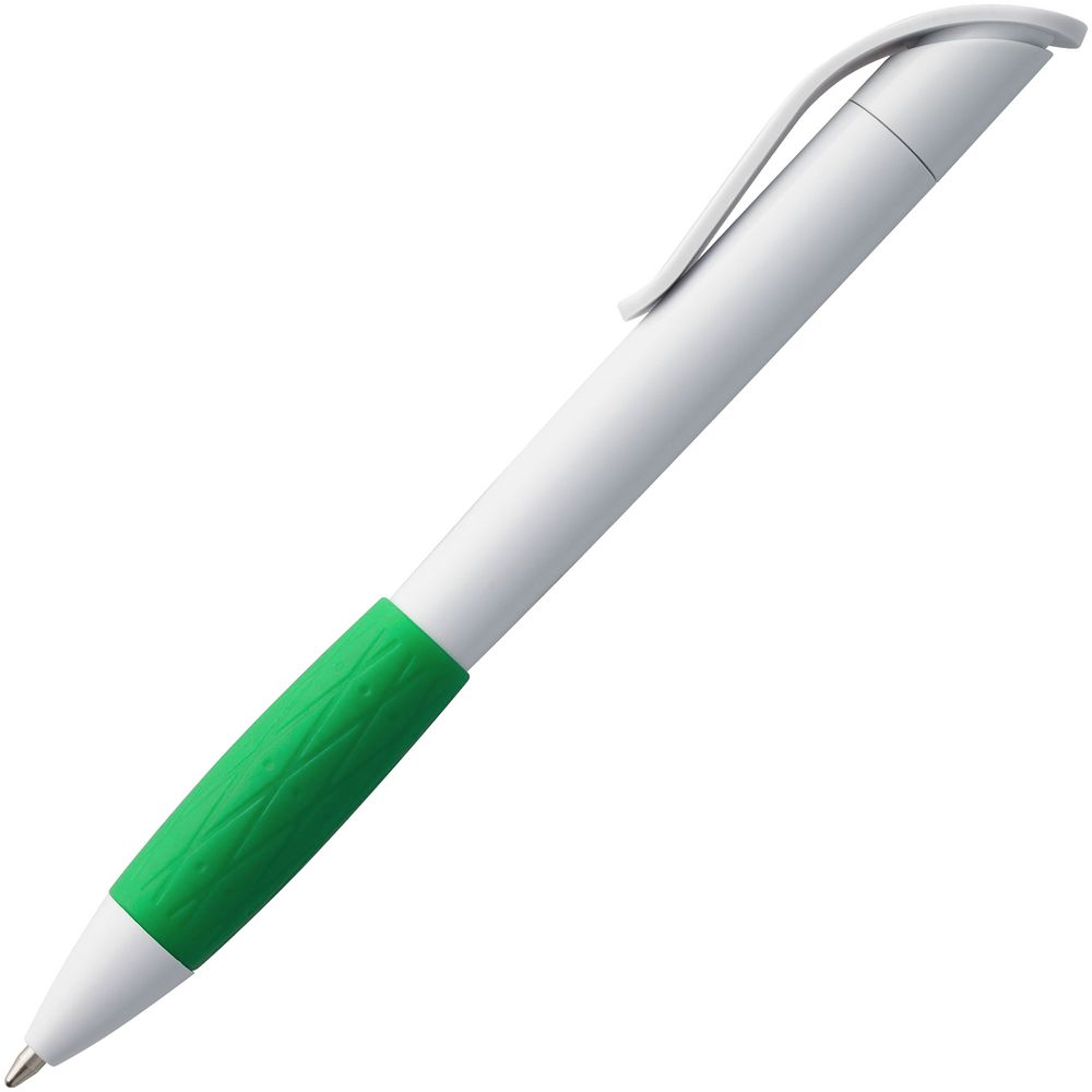 Ручка шариковая Grip, белая с зеленым-2