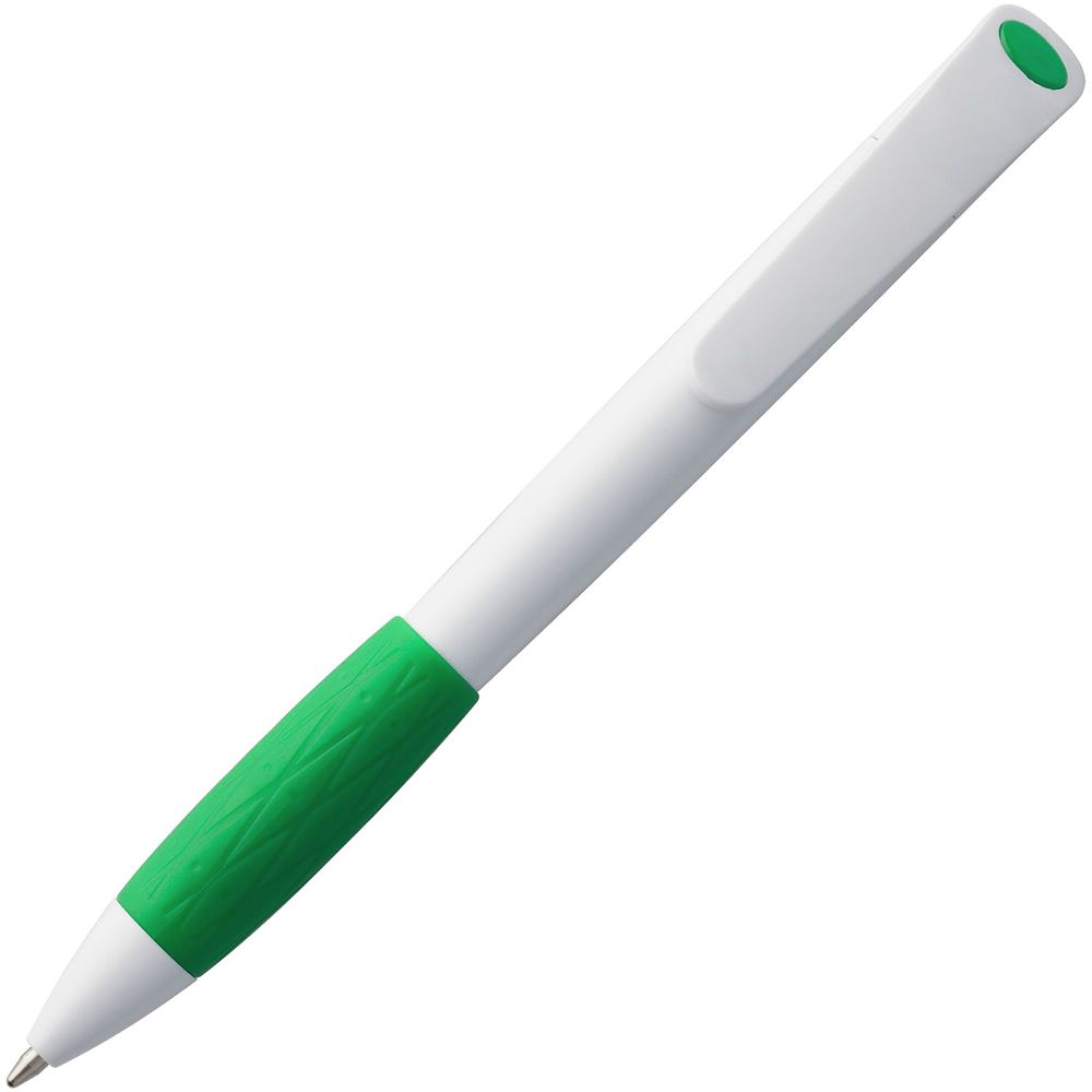 Ручка шариковая Grip, белая с зеленым-3