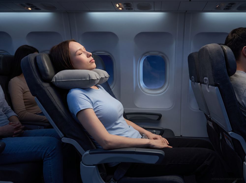 Надувная подушка под шею в чехле Sleep, темно-серая-5
