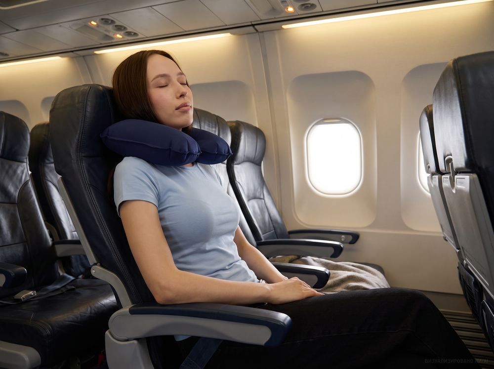 Надувная подушка под шею в чехле Sleep, темно-синяя-4