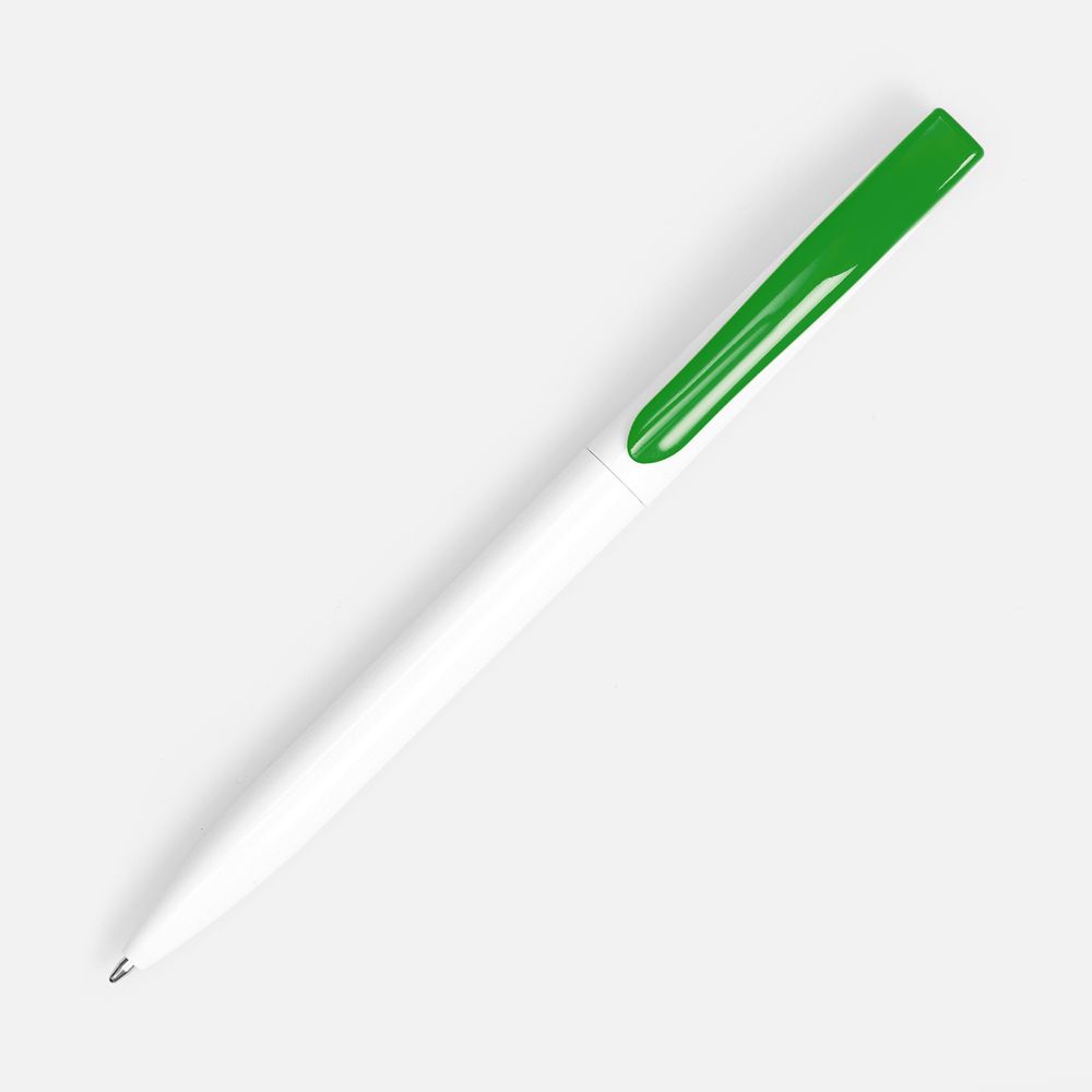 Ручка шариковая Pin, белая с зеленым-2
