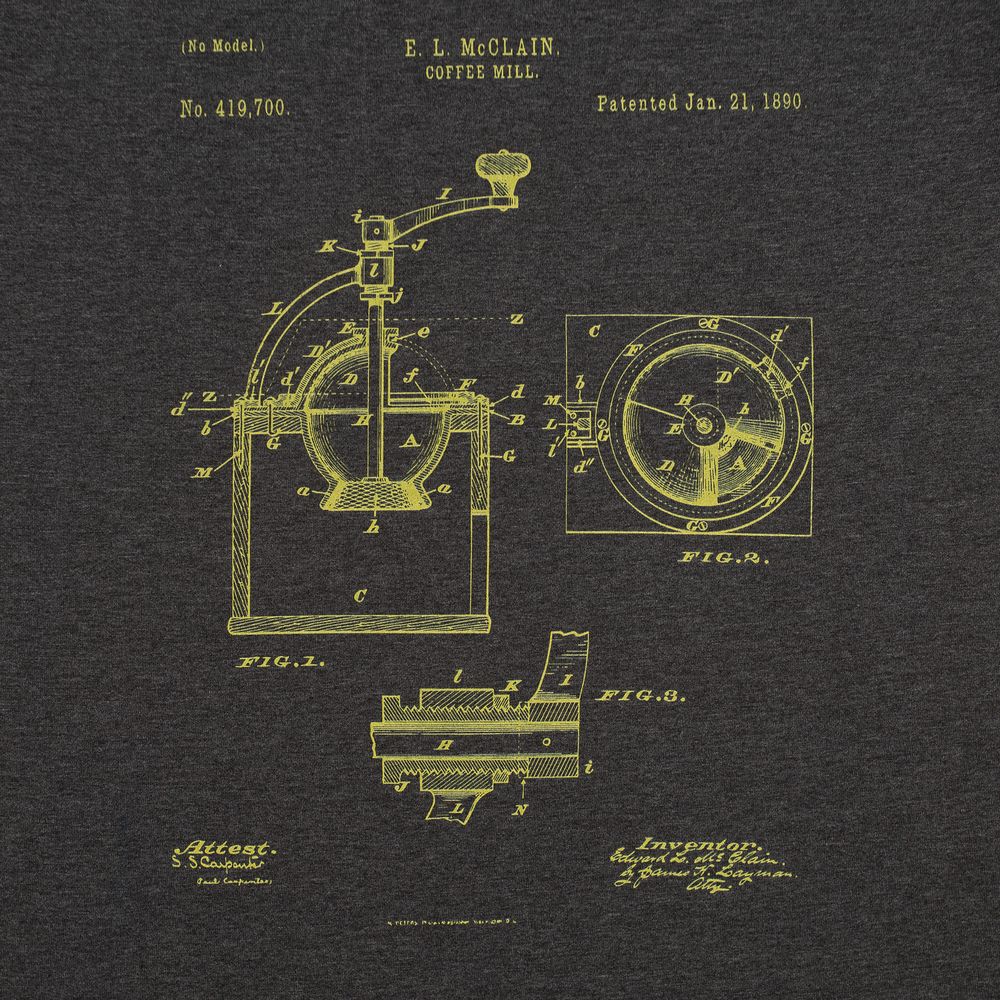 Футболка приталенная Old Patents. Coffee Mill, черный меланж, размер S-3