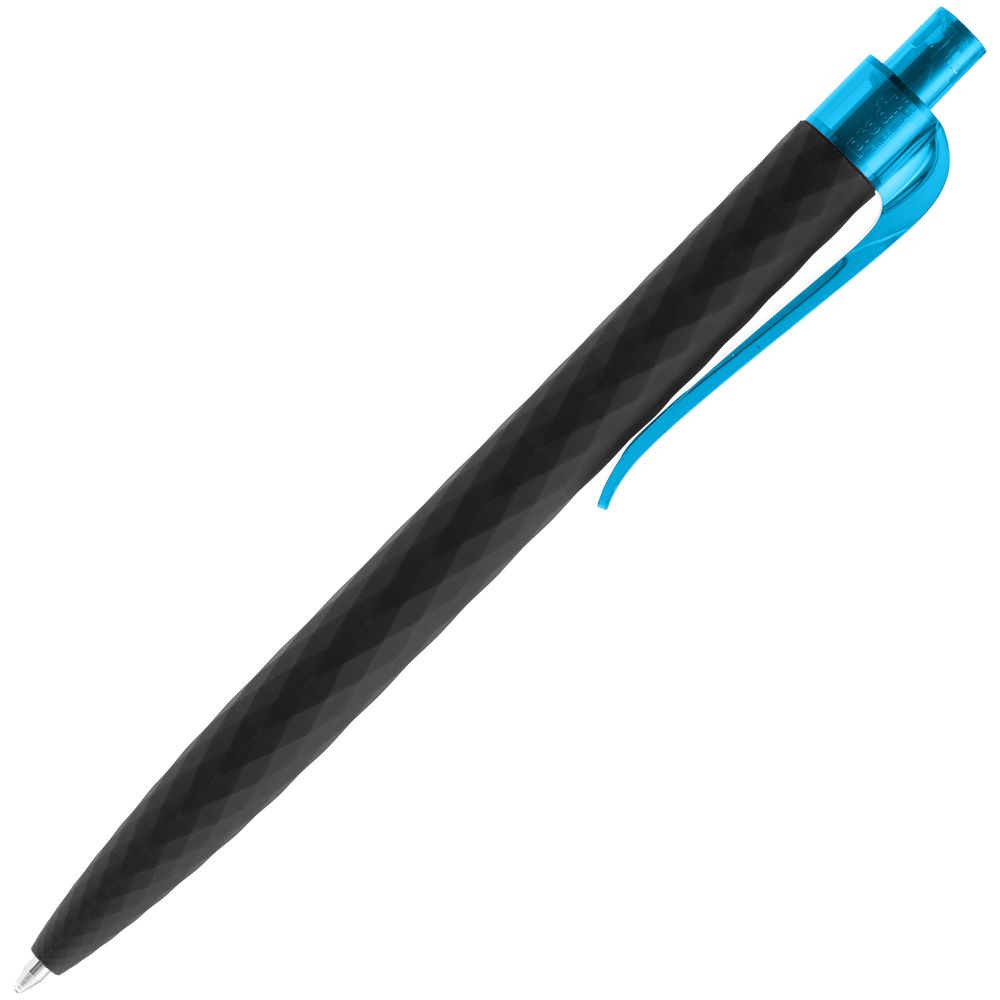 Ручка шариковая Prodir QS01 PRT-T Soft Touch, черная с голубым-3
