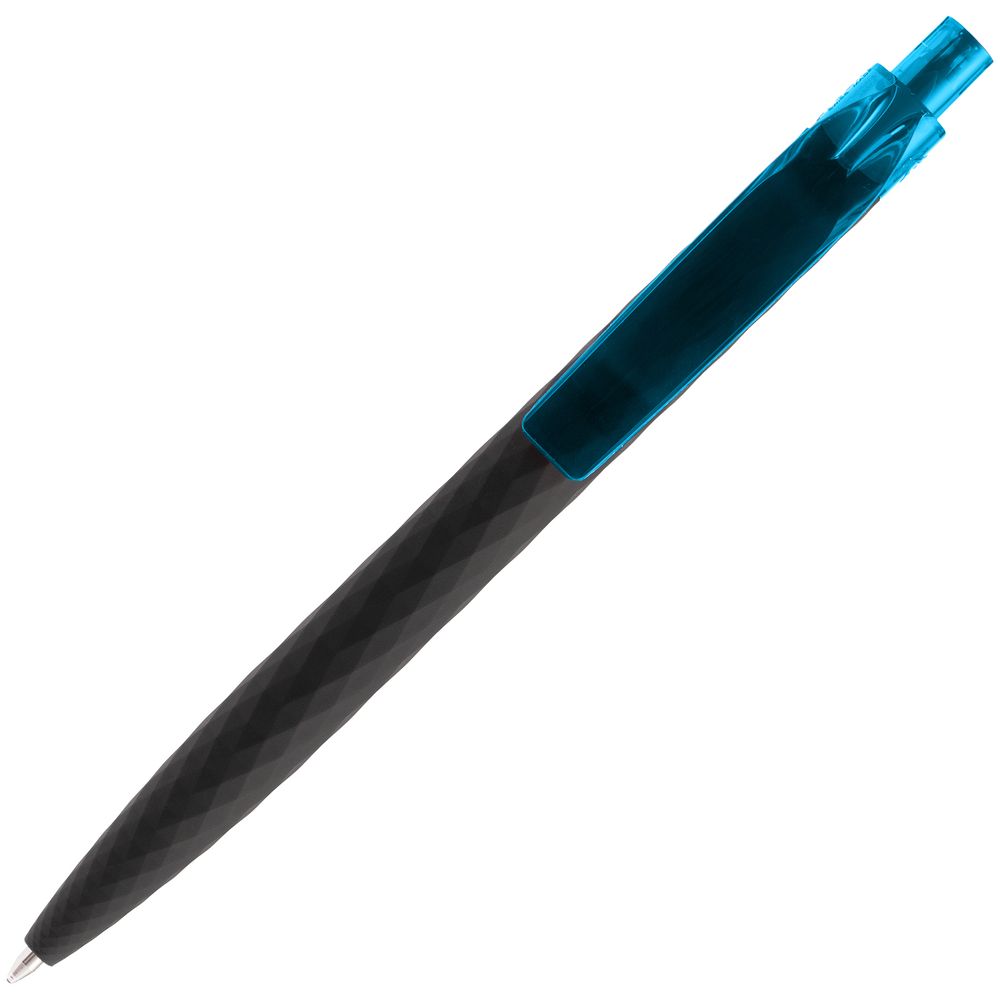 Ручка шариковая Prodir QS01 PRT-T Soft Touch, черная с голубым-4