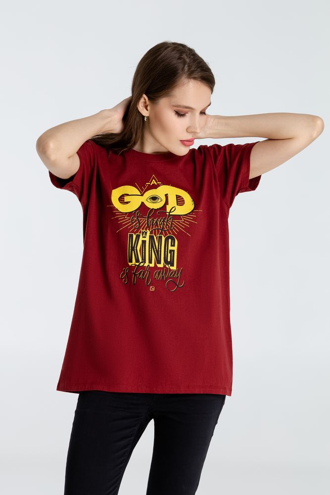 Футболка A God is High, гранатово-красная, размер S-6