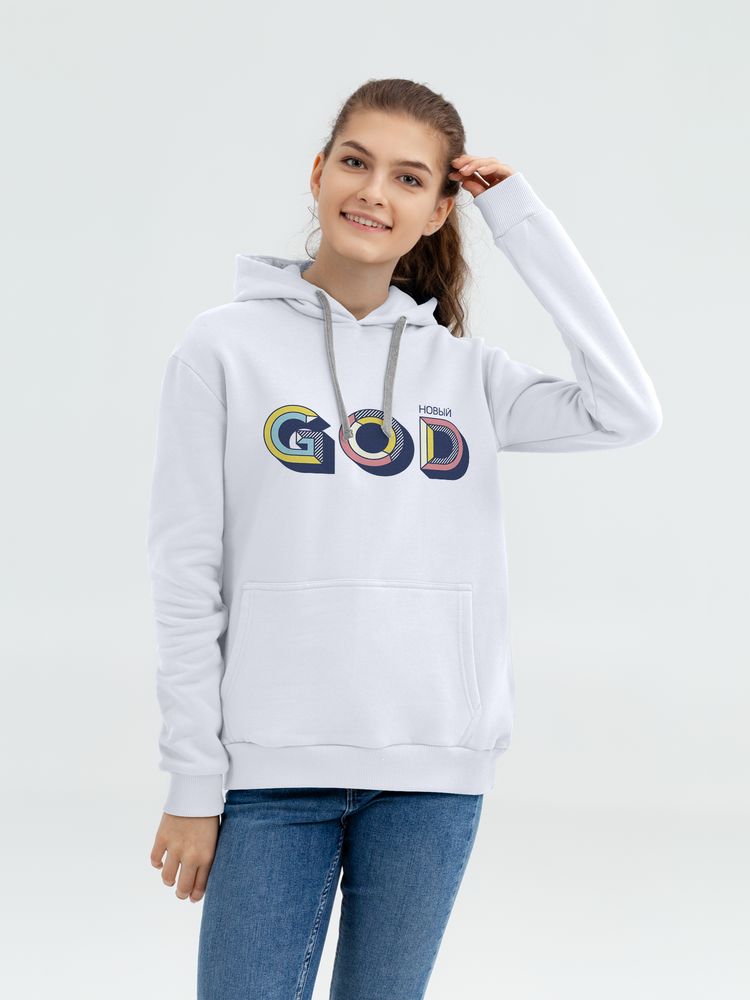 Толстовка с капюшоном «Новый GOD», белая, размер XS-1