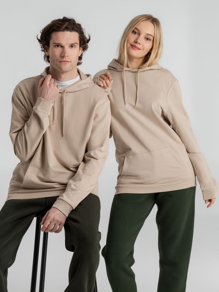 Толстовка с капюшоном унисекс Hoodie, бежевая, размер XS-14