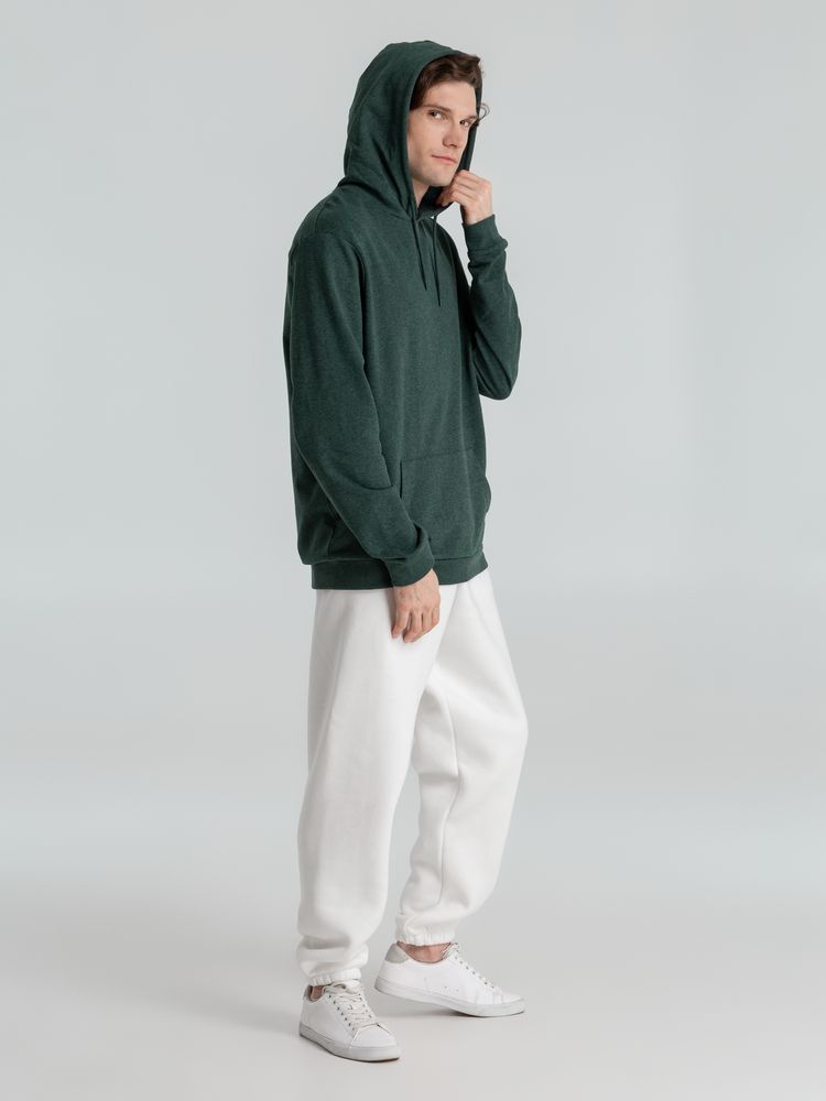 Толстовка с капюшоном унисекс Hoodie, темно-зеленый меланж, размер XS-12