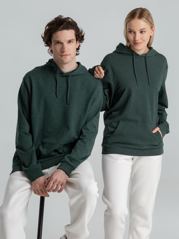 Толстовка с капюшоном унисекс Hoodie, темно-зеленый меланж, размер XS-14