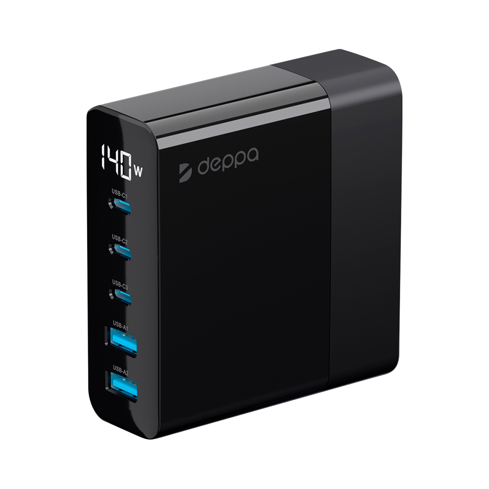 Зарядная станция 3xUSB Type-C, 2xUSB, PD, QC, 140Вт, черный, Deppa-1