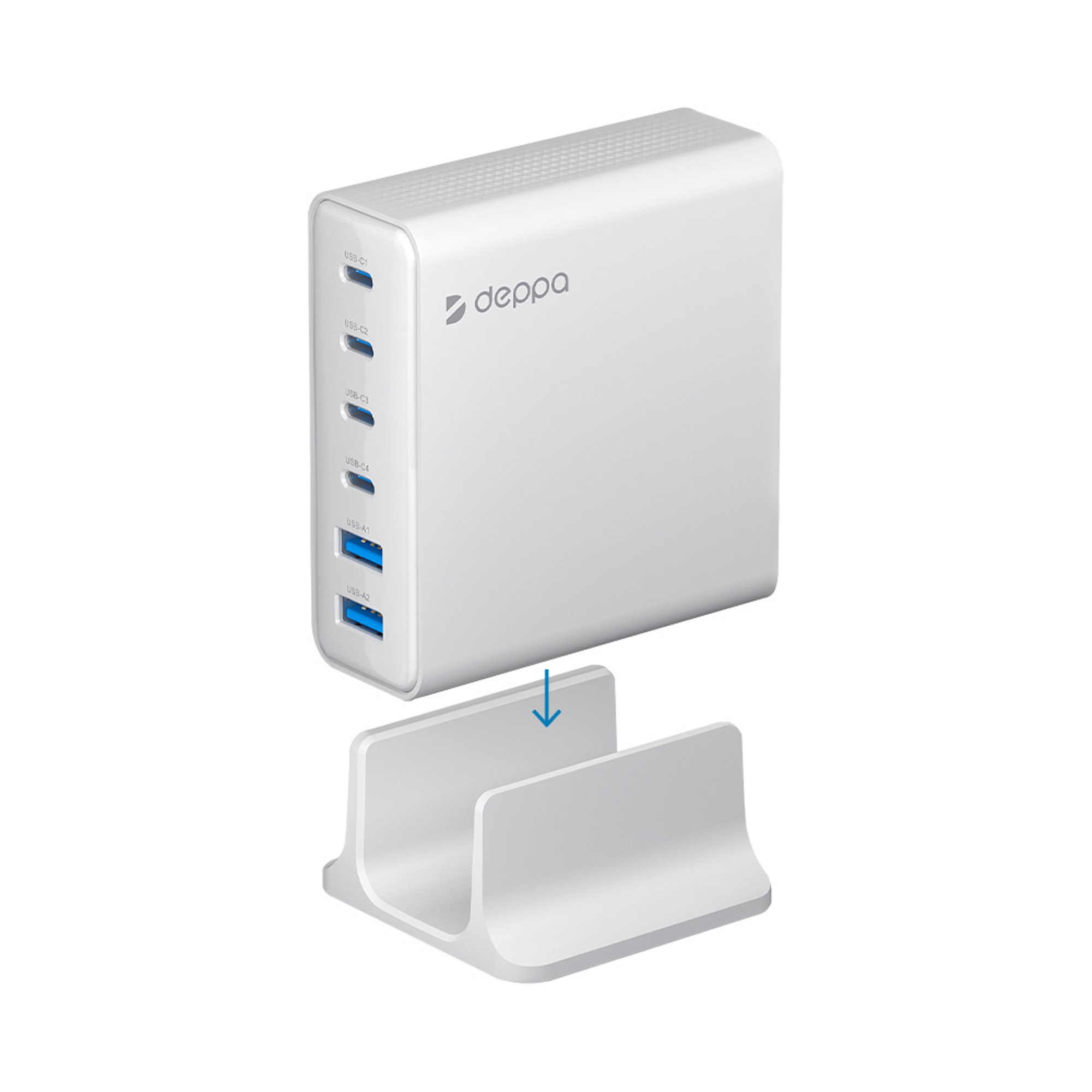Зарядная станция 4xUSB Type-C, 2xUSB, PD, QC, 160Вт, белый, Deppa-1