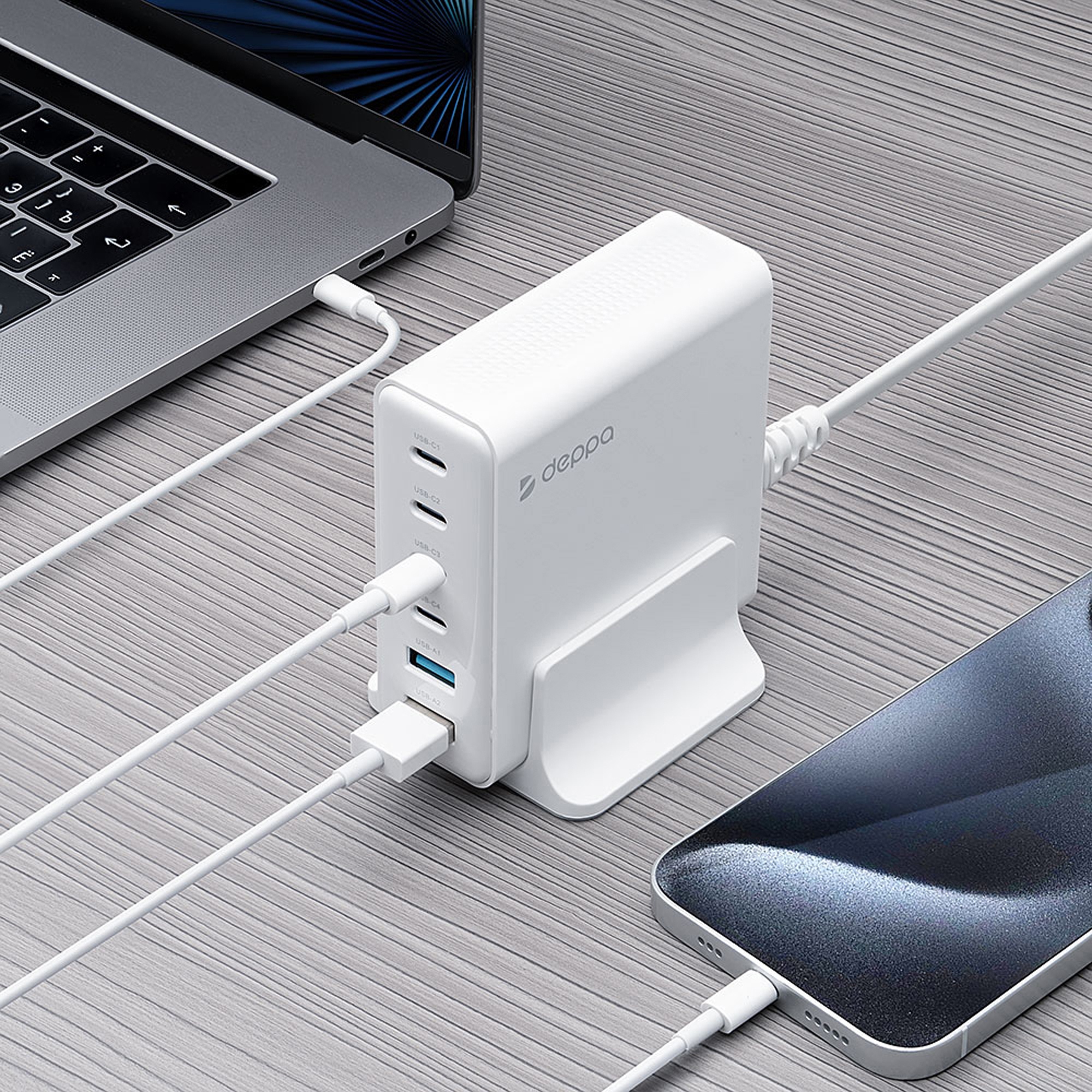 Зарядная станция 4xUSB Type-C, 2xUSB, PD, QC, 160Вт, белый, Deppa-5