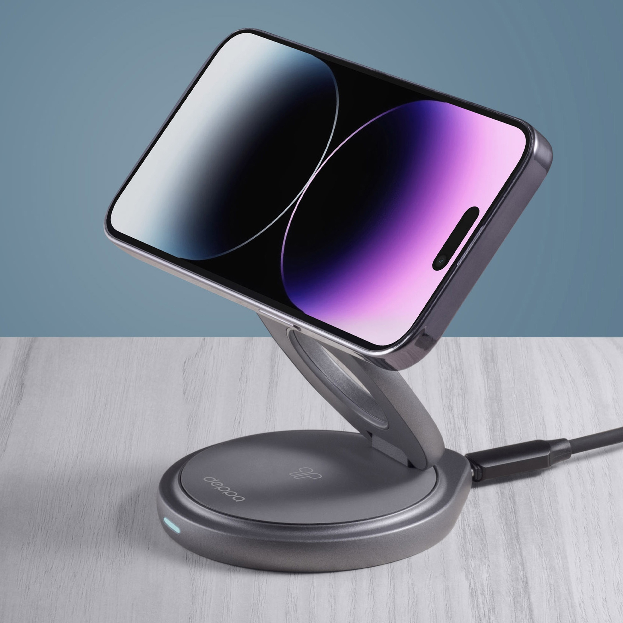 Беспроводная зарядная станция 3 в 1 MagSafe Rotation QI складная, графит, Deppa-7