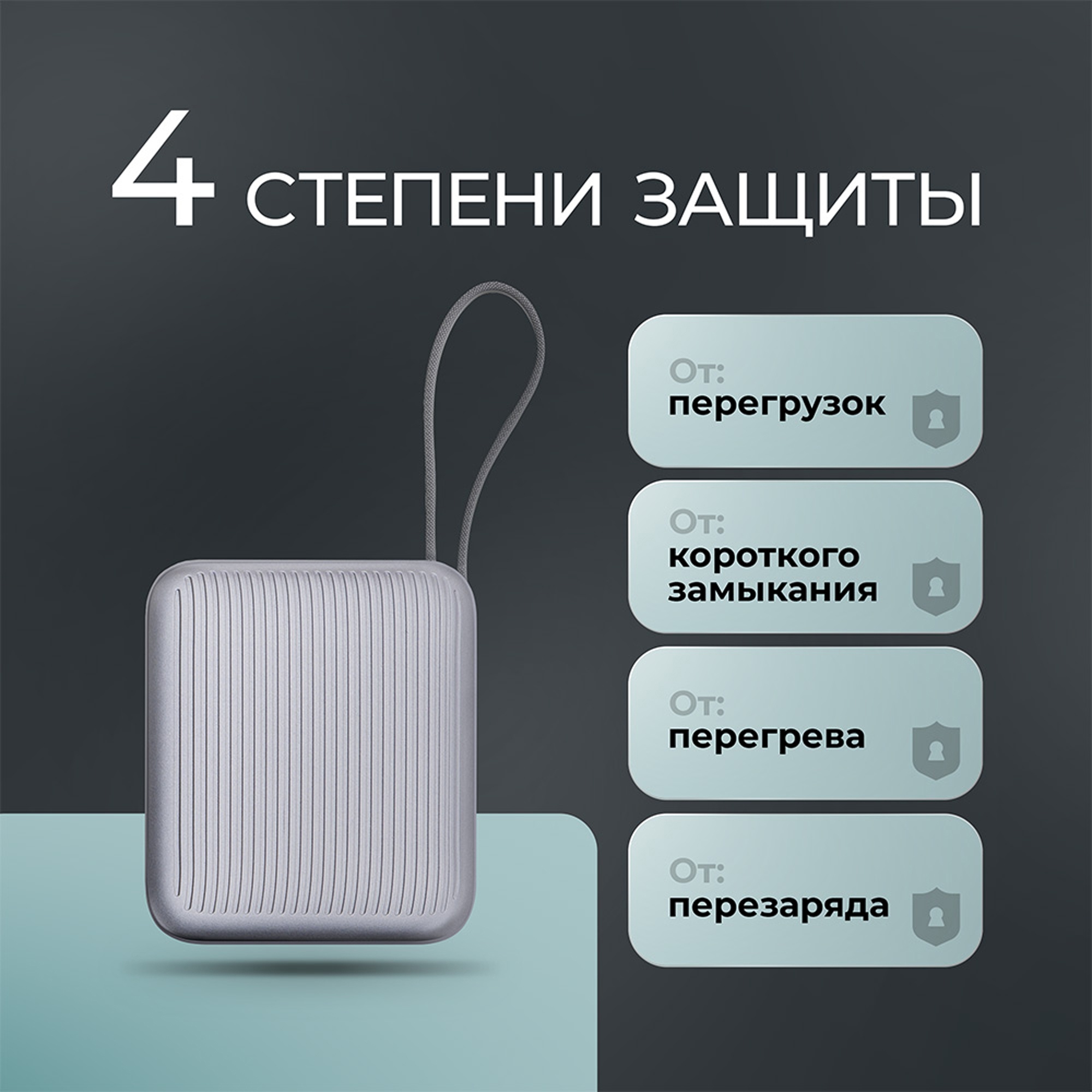 Внешний АКБ NRG Turbo Cable 10000 mAh, 22,5Вт, графит, Deppa-5