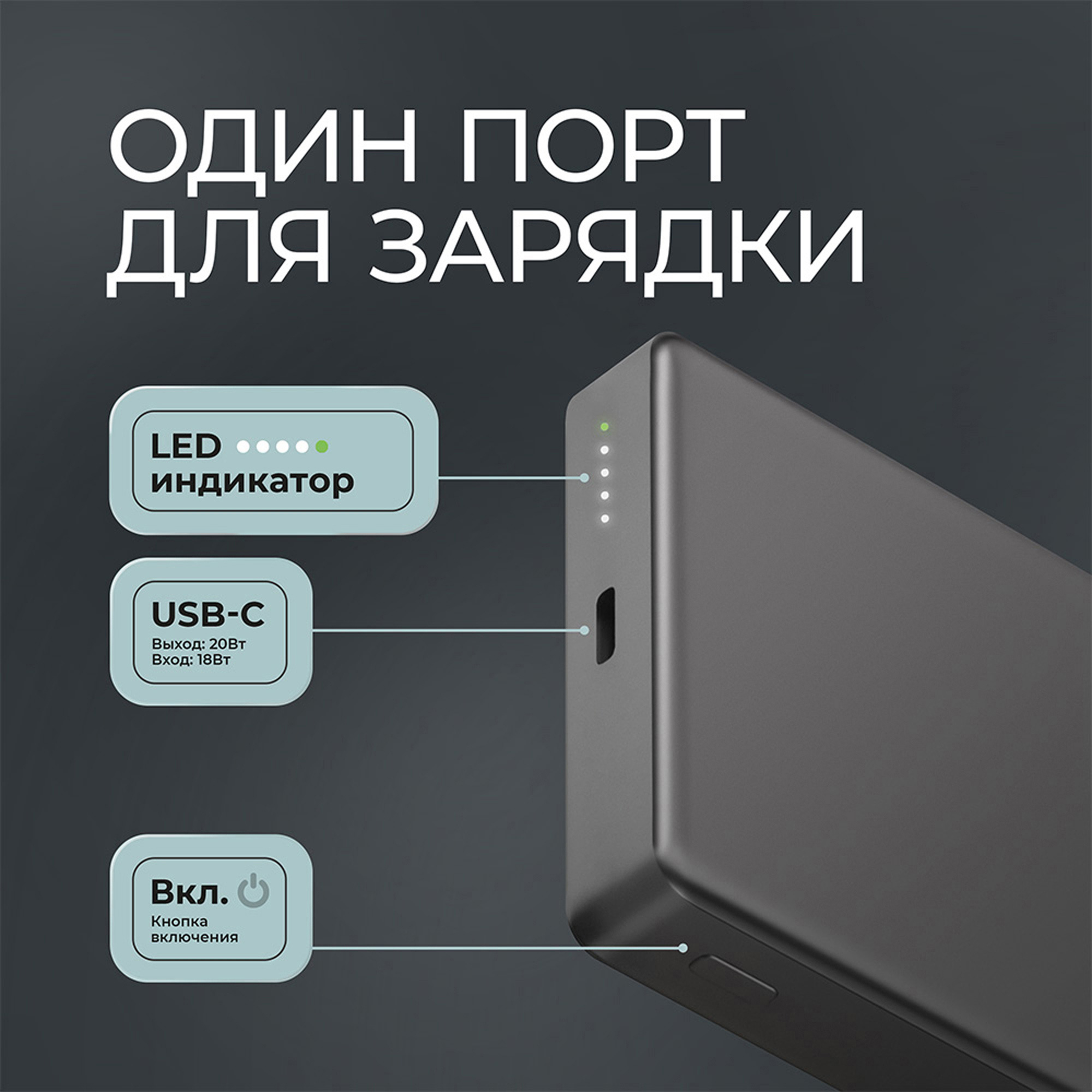 Внешний АКБ NRG Watch 10000 мА-ч, 15Вт, MageSafe, серый, Deppa-3