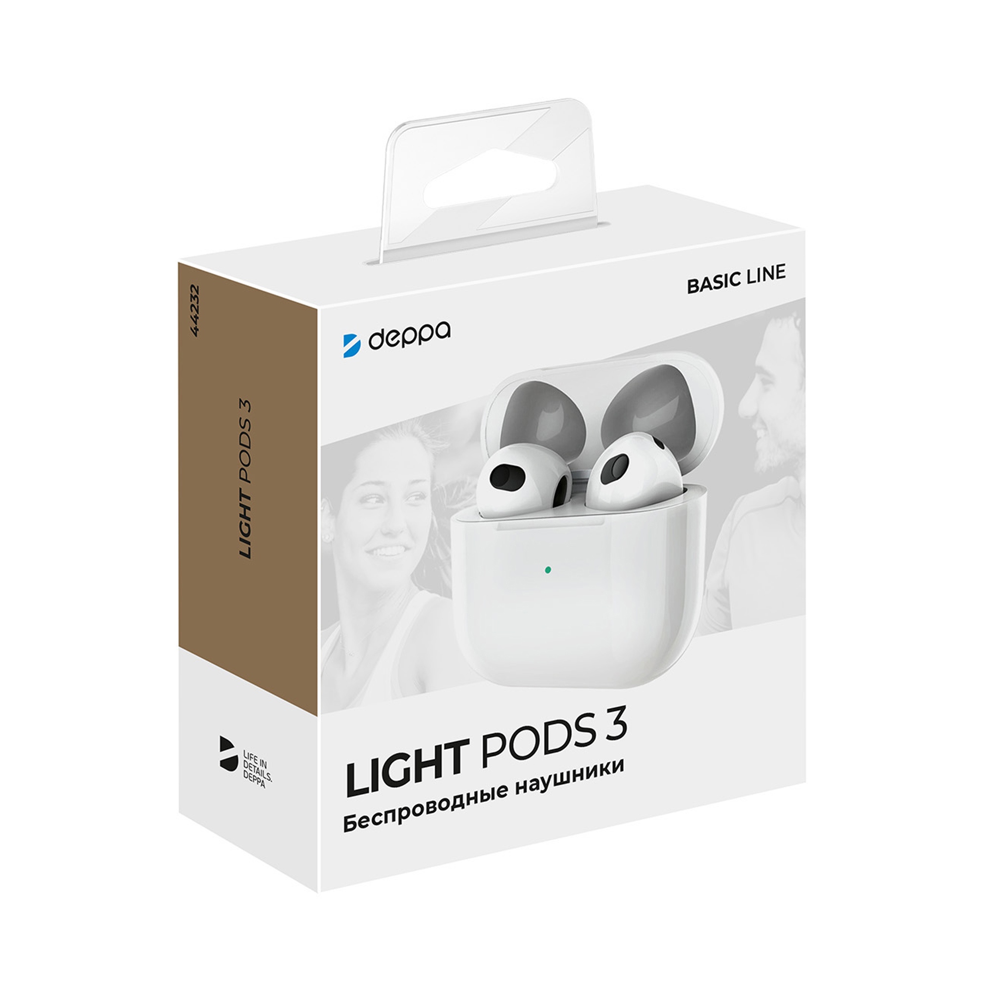 Беспроводные наушники с микрофоном Light Pods 3 , TWS, BT 5.4, 300 мАч, белый, Deppa-3