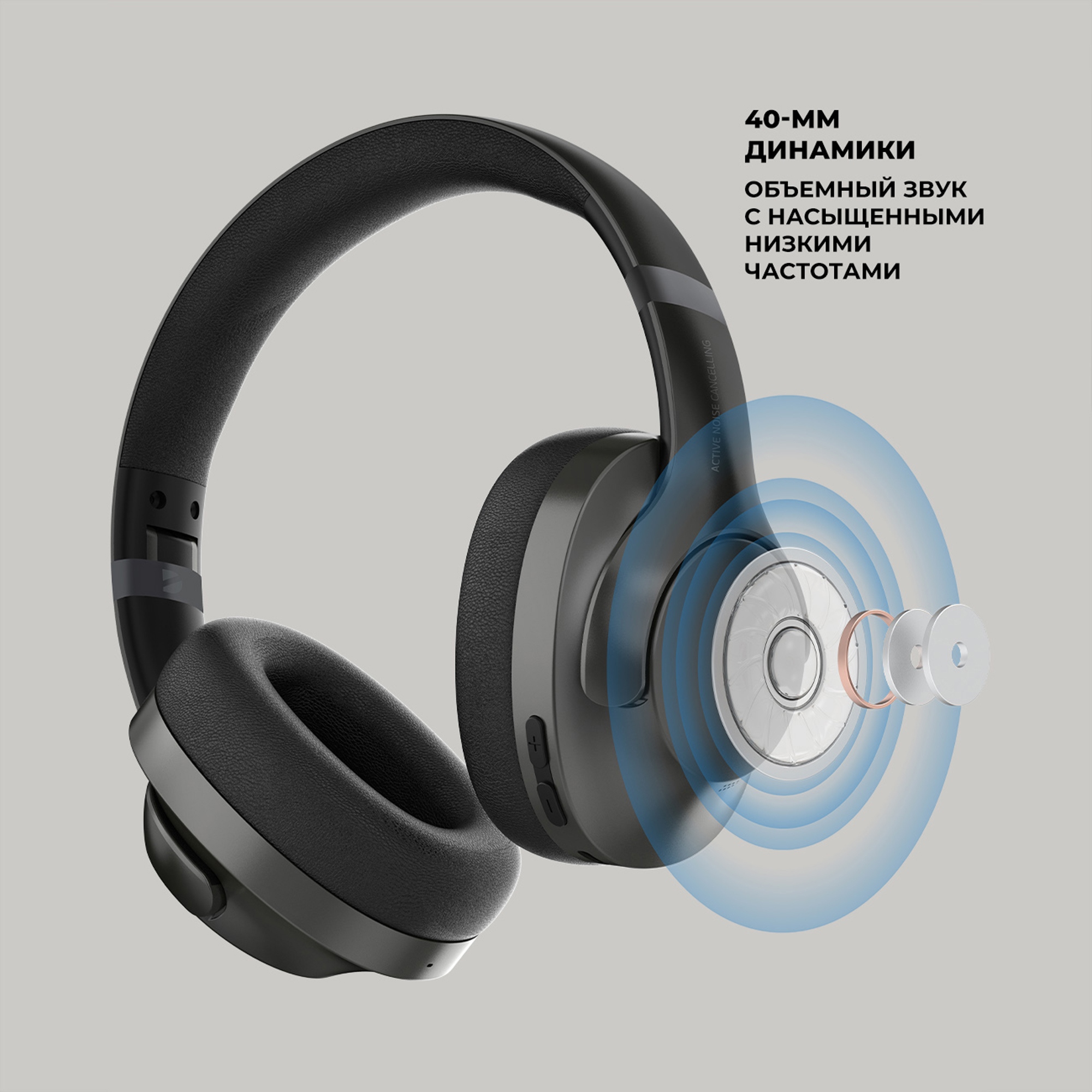 Беспроводные накладные наушники Stereo Ultra ANC, BT 5.4, ANC/ENC, 500мАч, черный, Deppa-2
