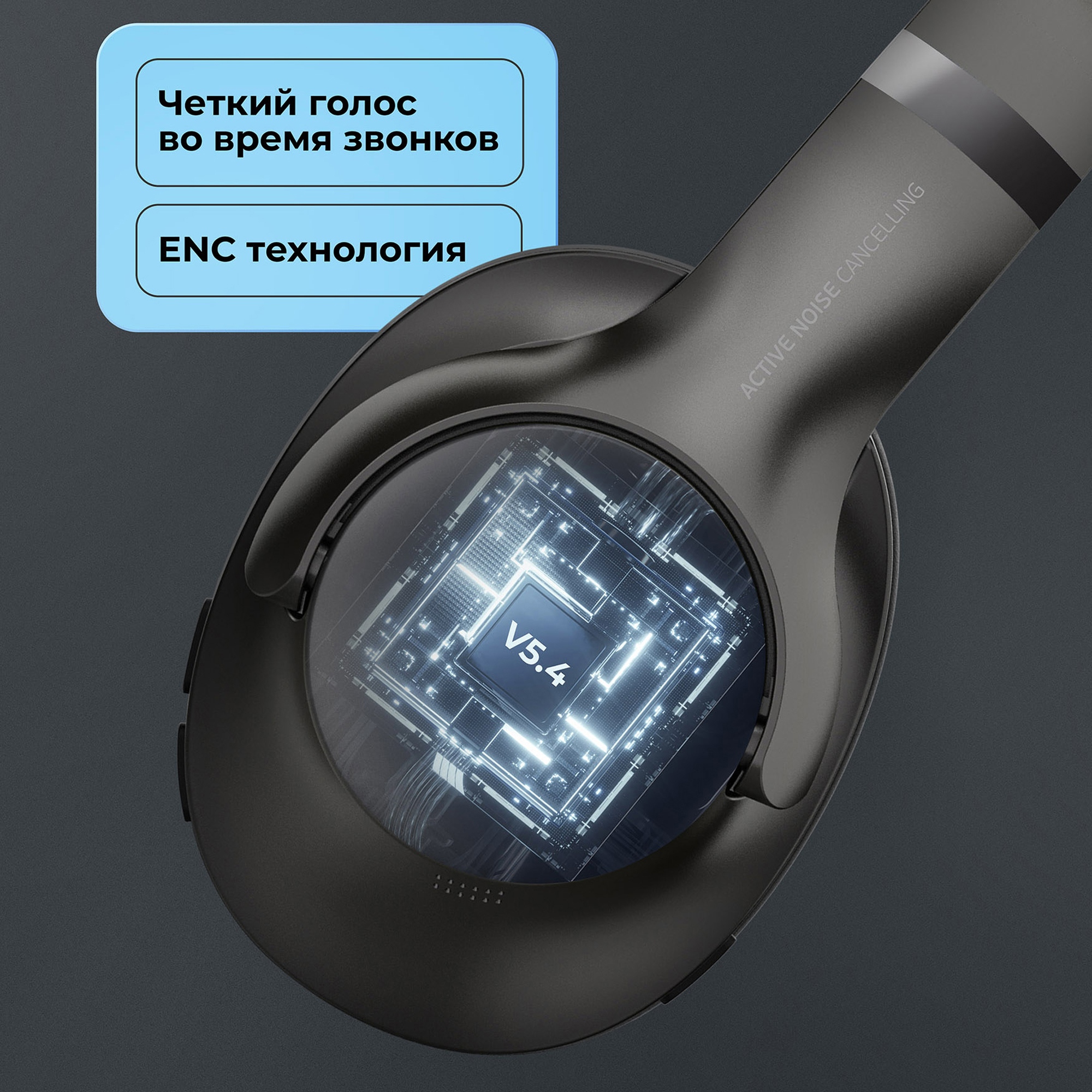 Беспроводные накладные наушники Stereo Ultra ANC, BT 5.4, ANC/ENC, 500мАч, черный, Deppa-3