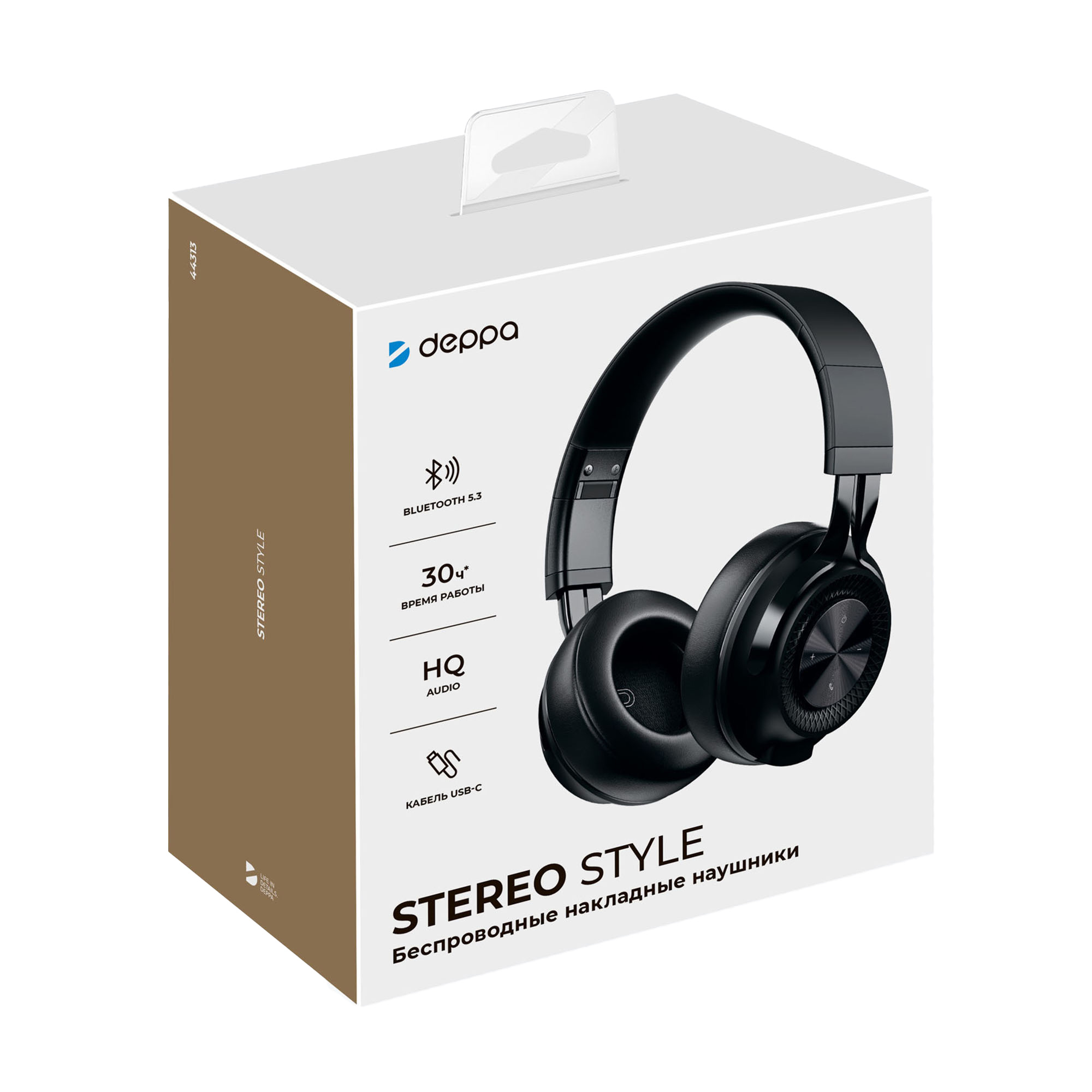 Беспроводные накладные наушники Stereo Style, BT 5.3, 400мАч, черный, Deppa-5