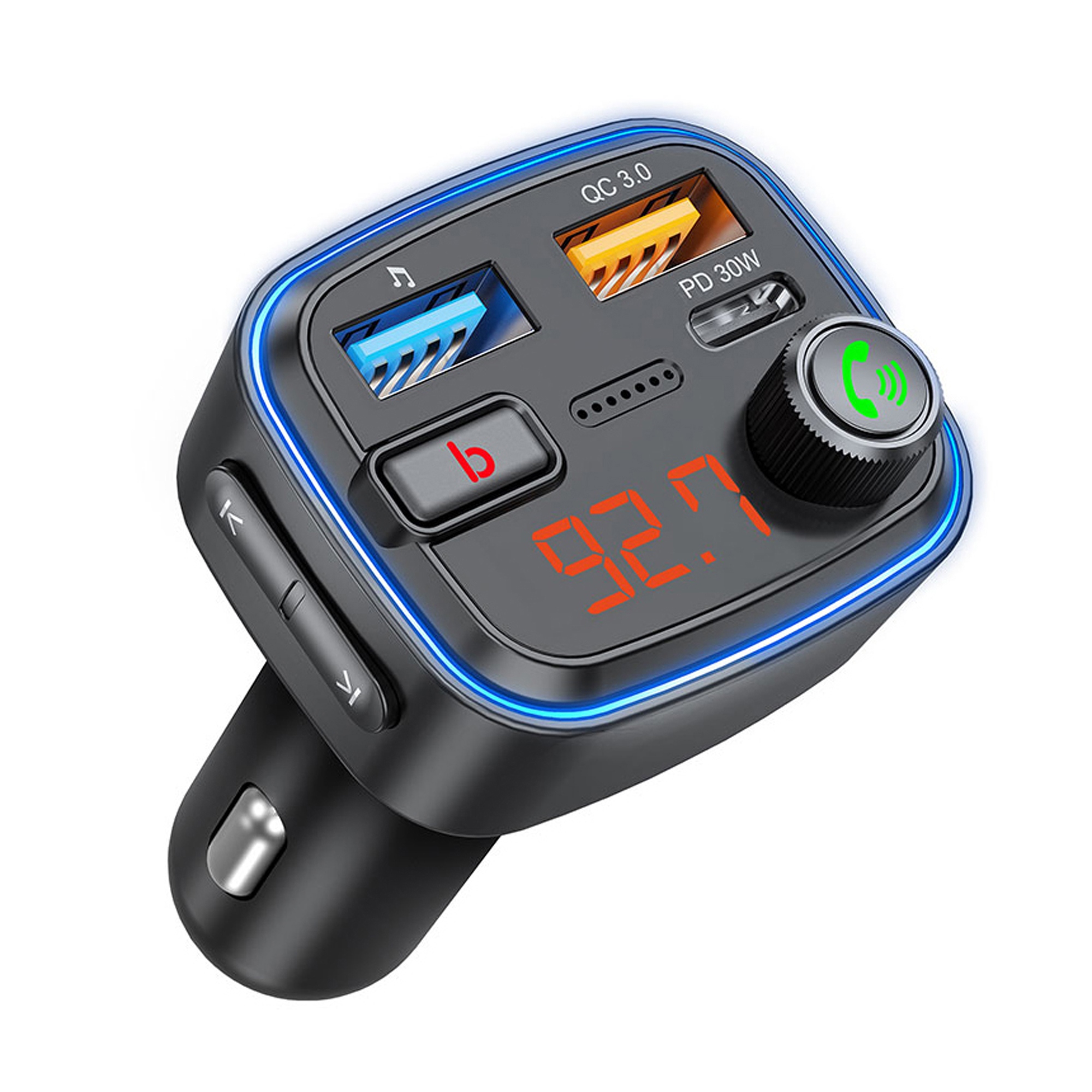 FM-трансмиттер Wave Pro, QC/PD, LED, 48Вт, ENC, Bass boost, черный, Deppa-1
