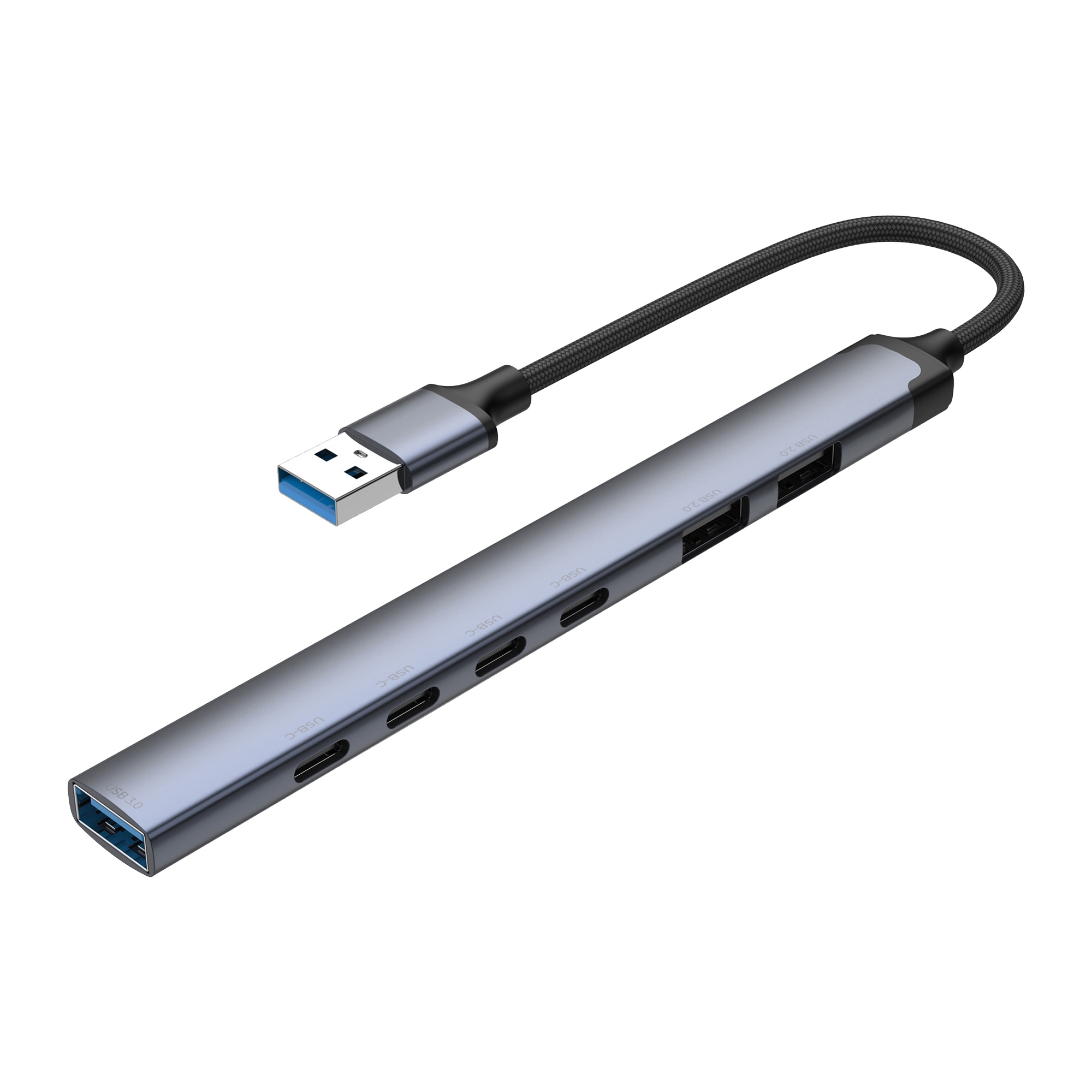 USB-хаб USB-A 3.0 + 2xUSB-A 2.0 + 4xUSB-C, серый, Deppa-1