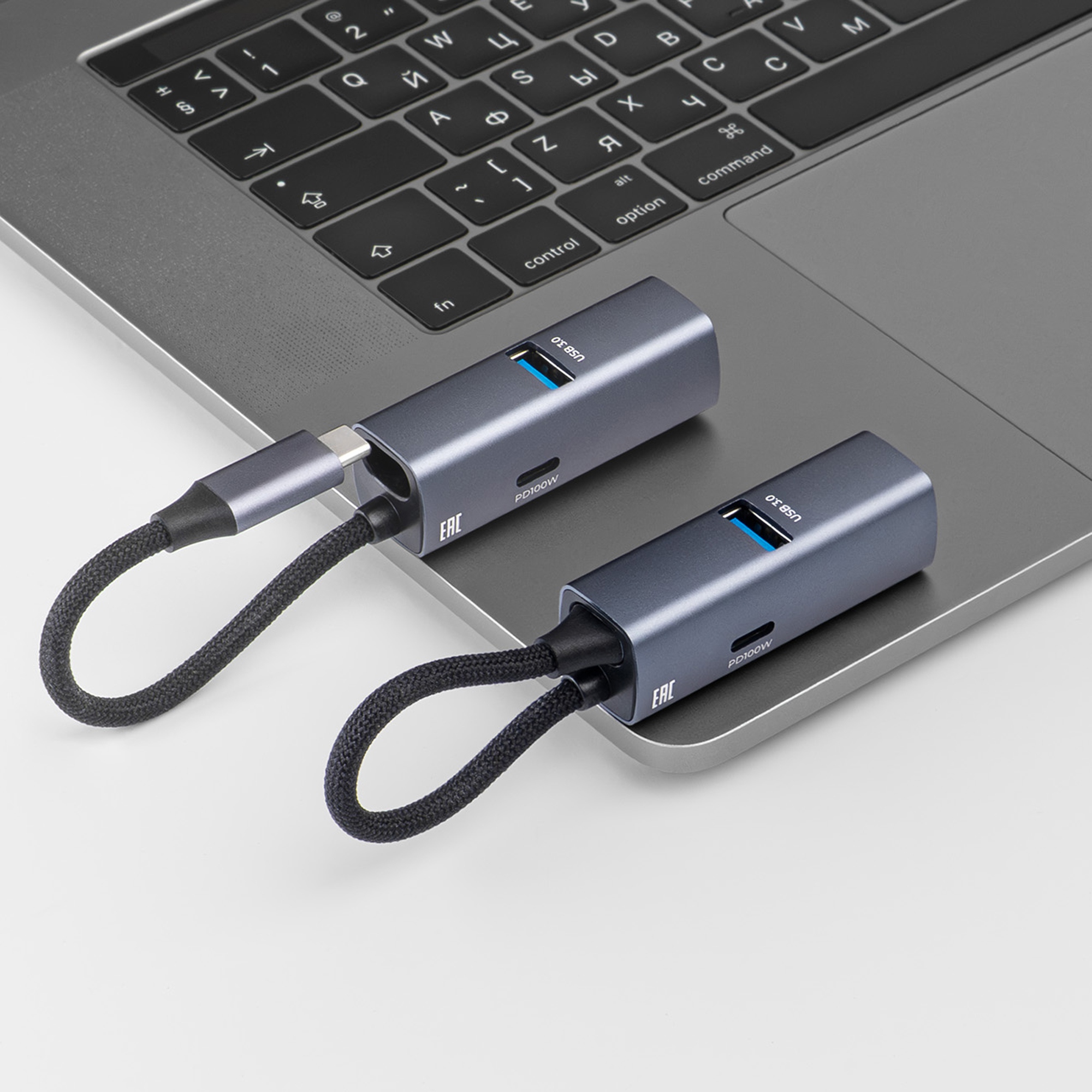 USB-хаб 3 в 1 USB-C - USB-A3.0 + USB-C PD100Вт + HDMI, серый, Deppa-3