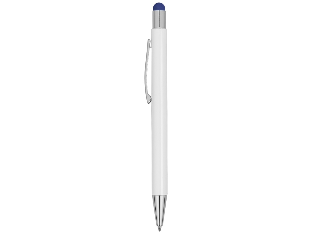 Ручка металлическая шариковая «Flowery» со стилусом и цветным зеркальным слоем, белый/синий-3
