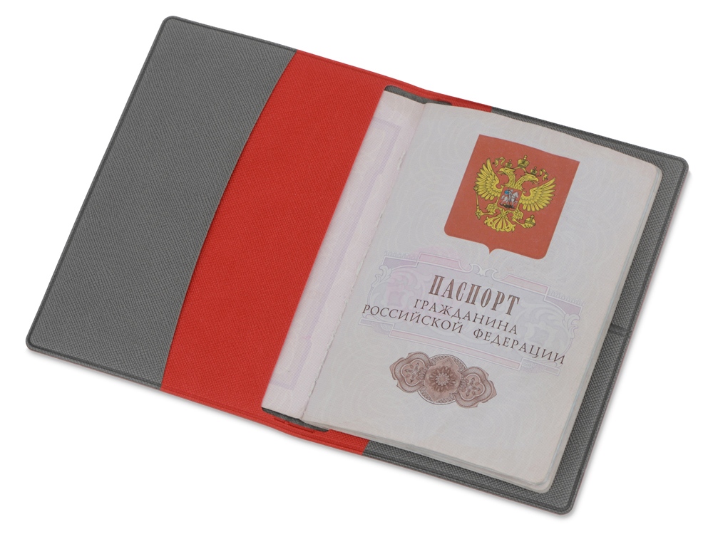 Обложка для паспорта с RFID защитой отделений для пластиковых карт "Favor", красная/серая-1