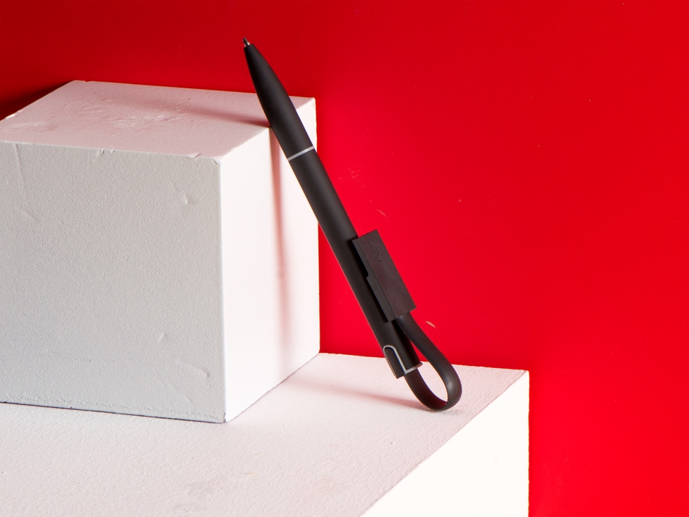 Ручка шариковая с кабелем USB, черный-6