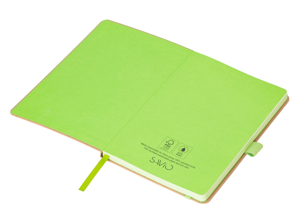 Блокнот A5 "Sevilia Color", твердая обложка из крафта, 80 листов, цветной срез и форзац, натуральный/зеленое яблоко-1