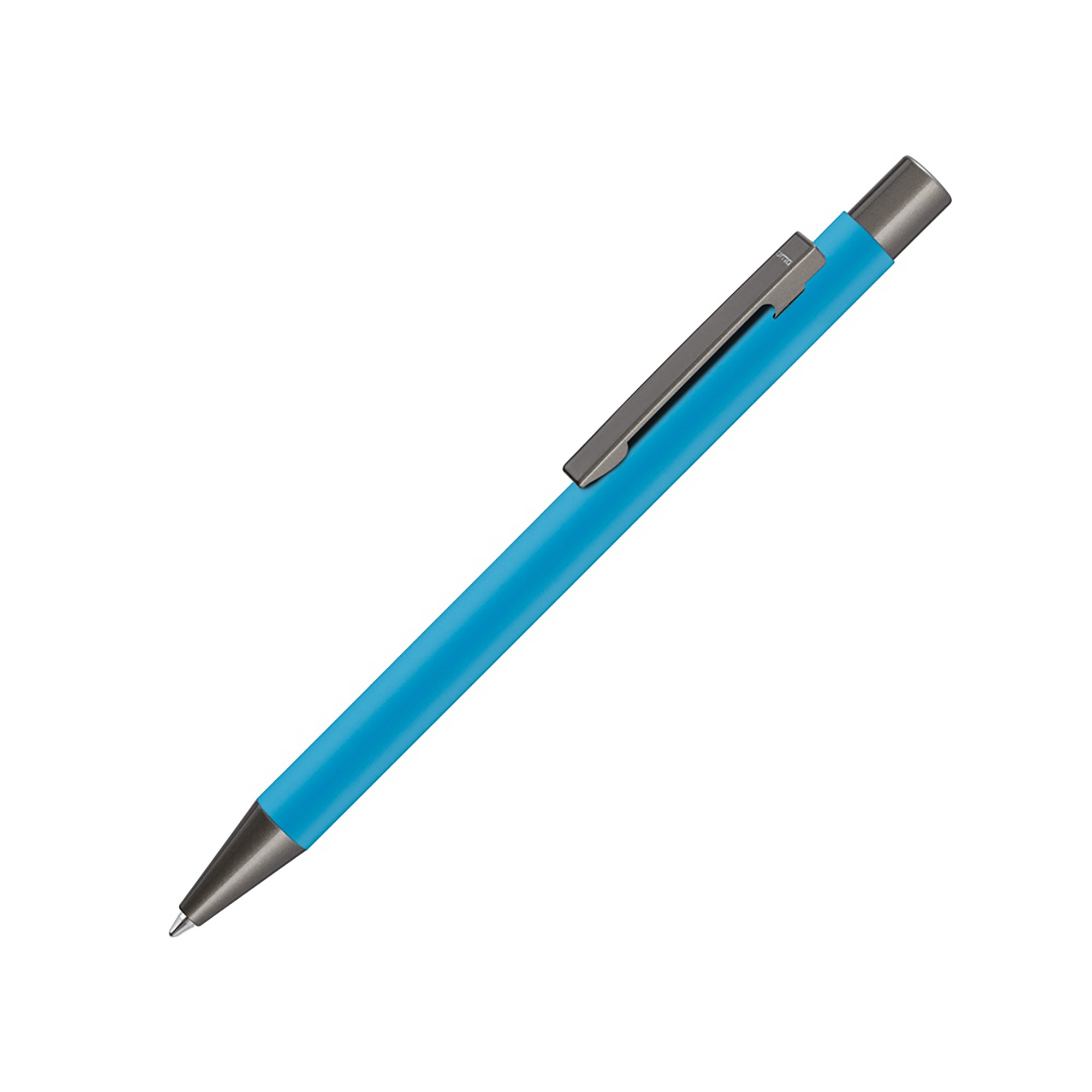 Ручка шариковая UMA «STRAIGHT GUM» soft-touch, с зеркальной гравировкой, голубой-1