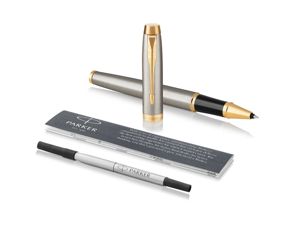 Ручка роллер «Parker IM Core Brushed Metal GT», серебристый/золотистый-2