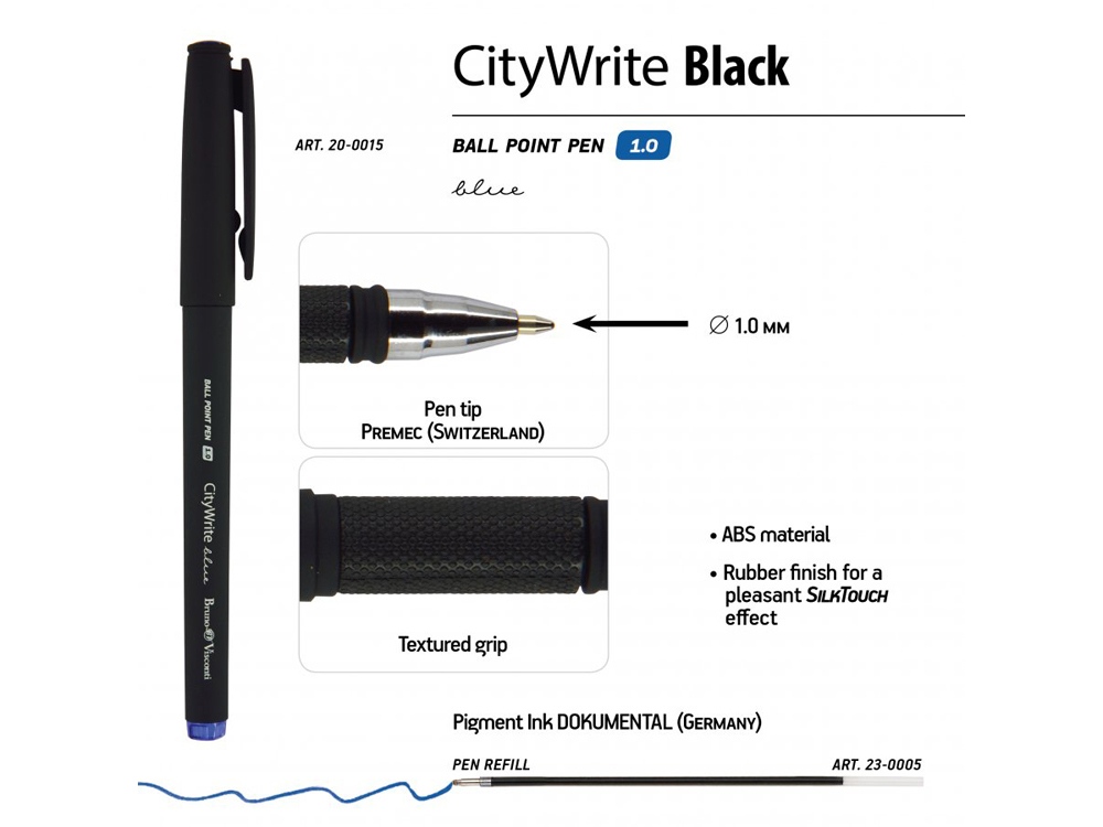 Ручка "CityWrite.BLACK" шариковая, черный пластиковый корпус, 1.0 мм, синяя-2