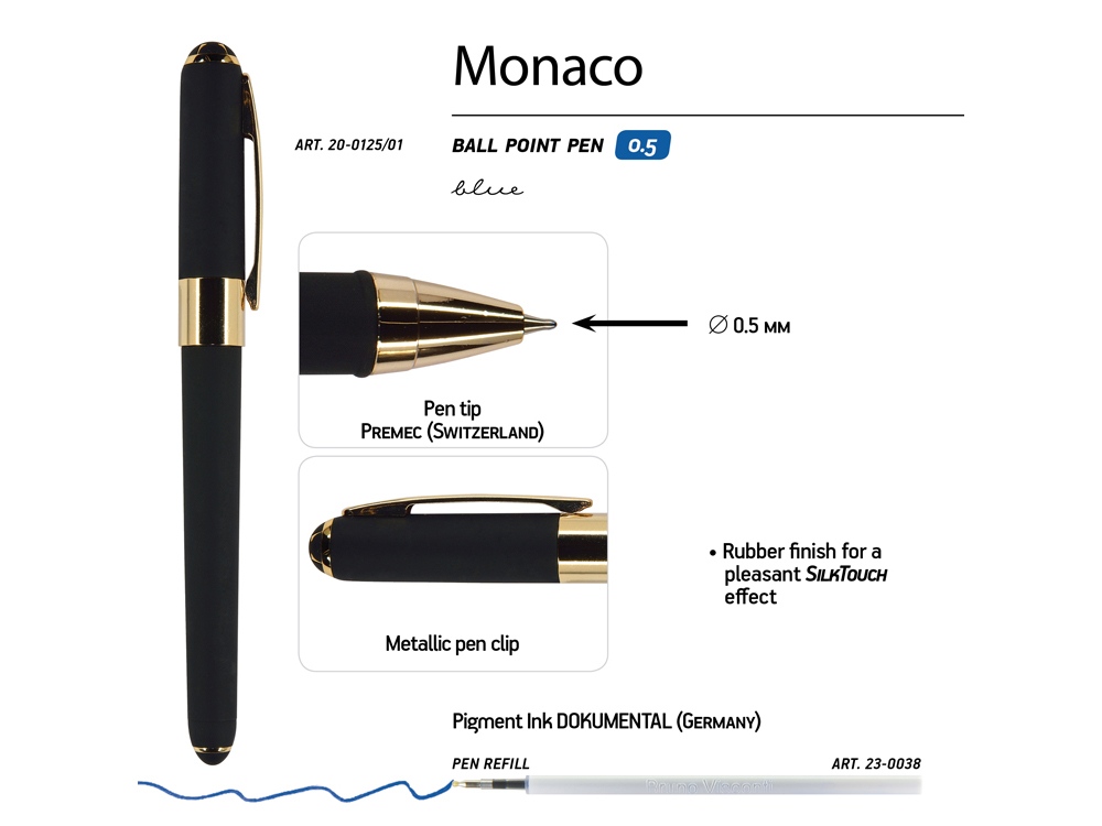 Ручка пластиковая шариковая «Monaco», 0,5мм, синие чернила, черный-2