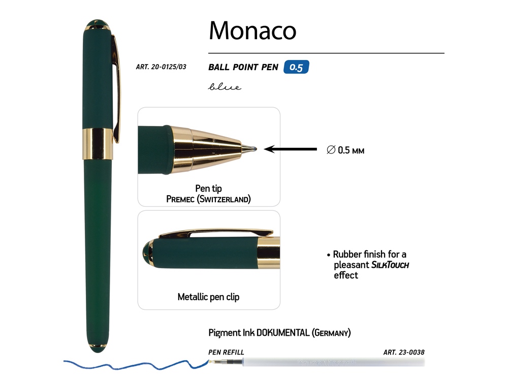 Ручка пластиковая шариковая «Monaco», 0,5мм, синие чернила, зеленый-2