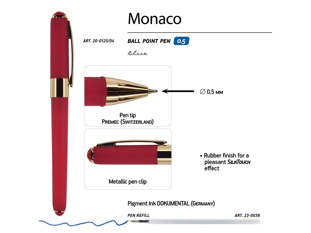 Ручка пластиковая шариковая «Monaco», 0,5мм, синие чернила, красный-2