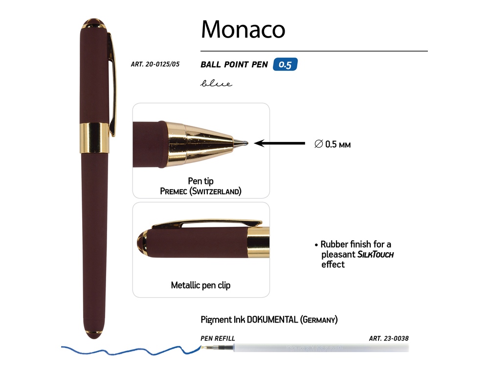 Ручка пластиковая шариковая «Monaco», 0,5мм, синие чернила, коричневый-2