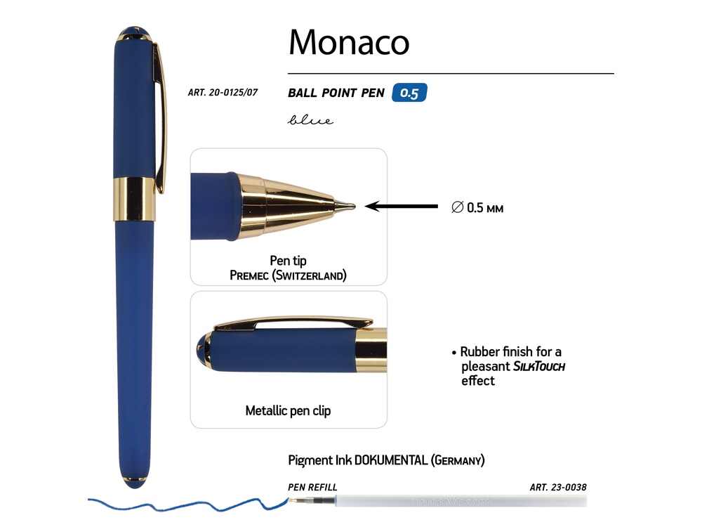 Ручка пластиковая шариковая «Monaco», 0,5мм, синие чернила, темно-синий-2