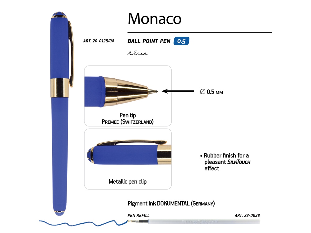 Ручка пластиковая шариковая «Monaco», 0,5мм, синие чернила, синий-2