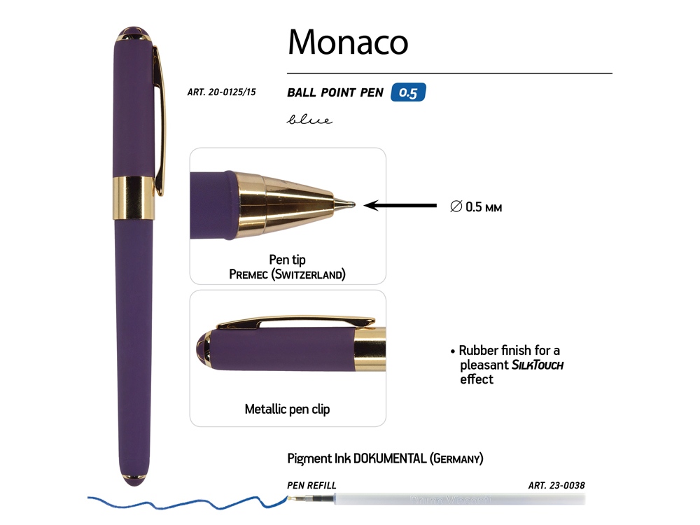Ручка пластиковая шариковая «Monaco», 0,5мм, синие чернила, виноградный-2