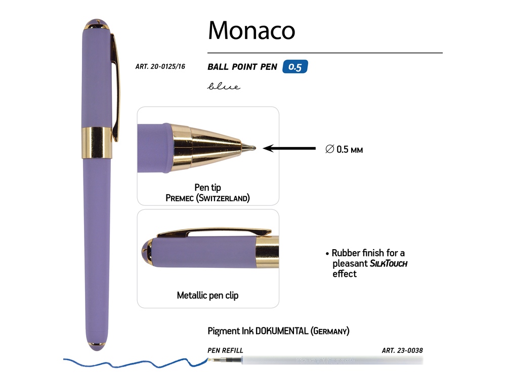 Ручка пластиковая шариковая «Monaco», 0,5мм, синие чернила, лавандовый-2