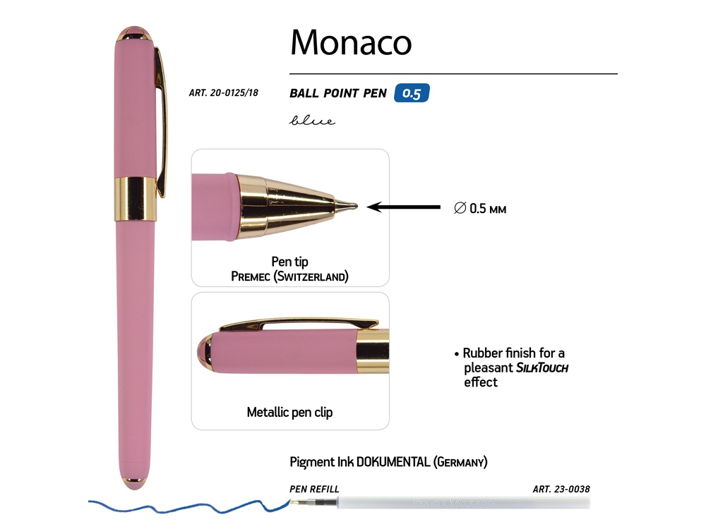 Ручка пластиковая шариковая «Monaco», 0,5мм, синие чернила, розовый-2