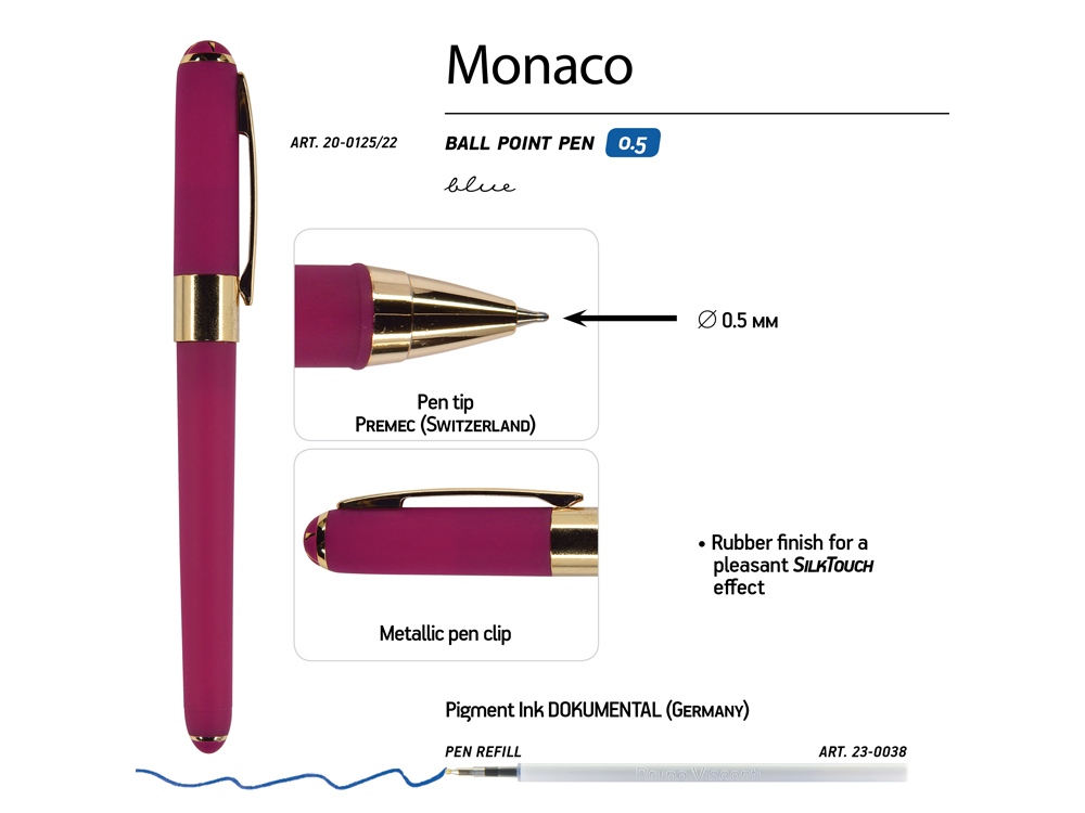 Ручка пластиковая шариковая «Monaco», 0,5мм, синие чернила, пурпурный-2