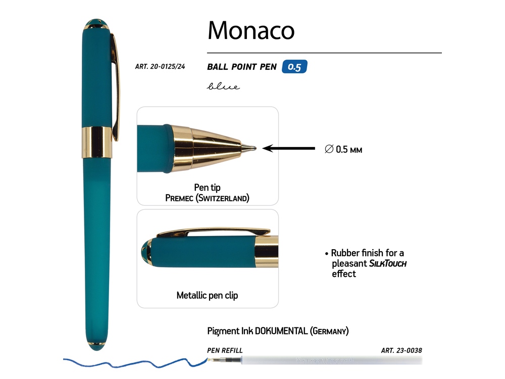 Ручка пластиковая шариковая «Monaco», 0,5мм, синие чернила, морская волна-2