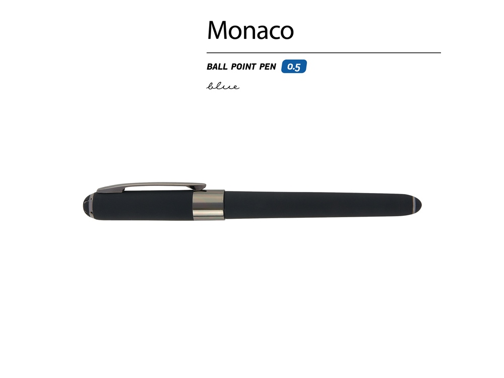 Ручка пластиковая шариковая «Monaco», 0,5мм, синие чернила, черный/вороненая сталь-1