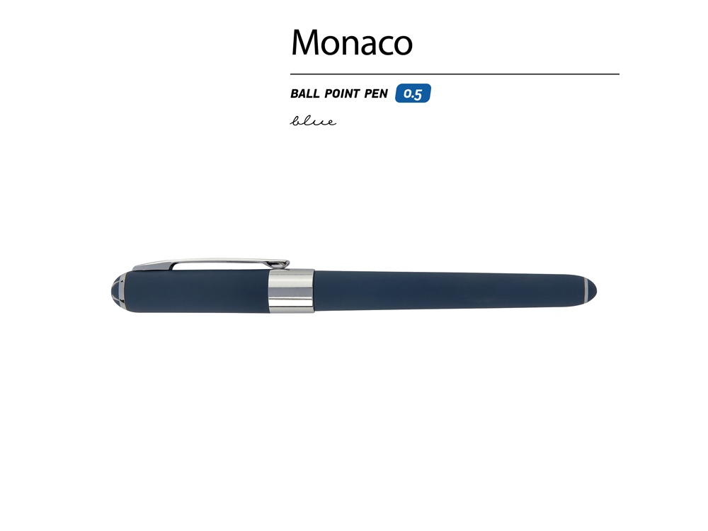 Ручка пластиковая шариковая «Monaco», 0,5мм, синие чернила, темно-синий navy/серебристый-1