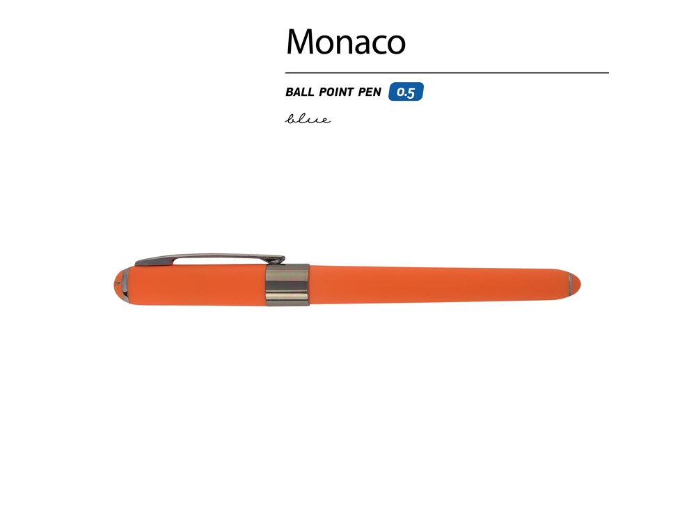 Ручка пластиковая шариковая «Monaco», 0,5мм, синие чернила, оранжевый/вороненая сталь-1